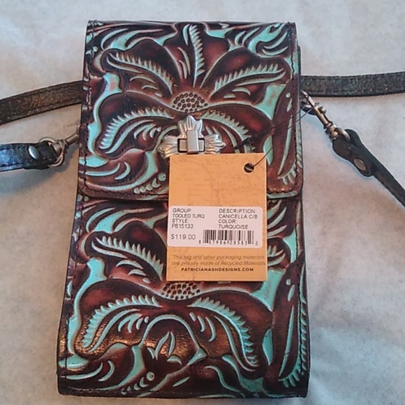 Patricia Nash P815133 Tooled Turquoise Leather Canicella Crossbody Purse… - Picture 12 of 15